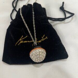 New in Dustbag Kenneth Jay Lane 30" Silvertone Chain Necklace w/ Pendant